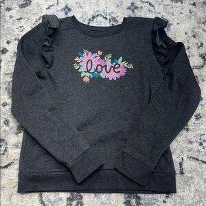 Jumping Beans Girls 12 “Love” Sweatshirt Gray Ruffle Sleeve Soft Fleece Pullover